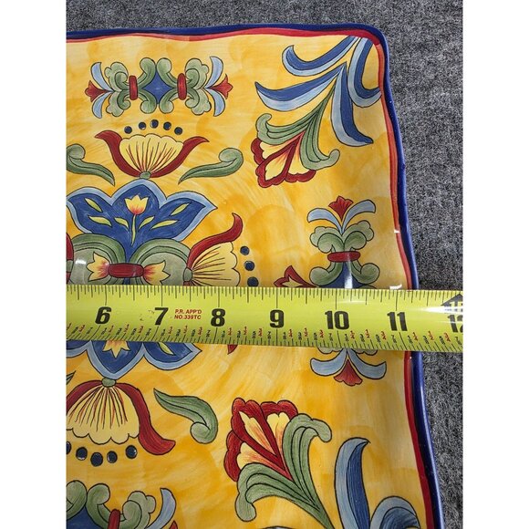 Maxcera Hand-Painted Yellow Talavera Floral Ceramic Plate 11.5″ Square - Picture 4 of 6